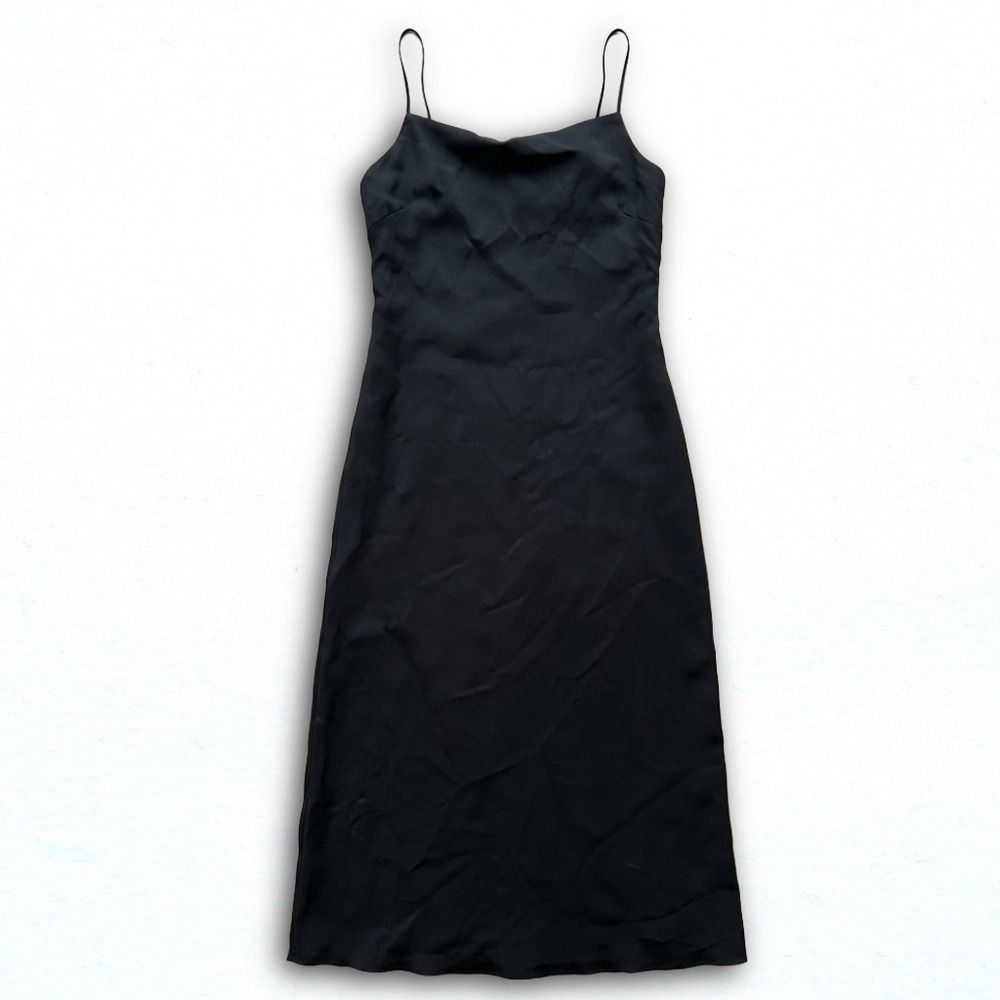 INC International Concepts Black 100% Silk Cowl Neck Midi Slip Dress Size 10